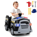 12V Black Toddler Fire Truck Ride-On Toy with Shovel and Wrench