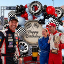 Race Car Balloon Arch Decoration Set with 200 Pieces in Checkered Black, Red, and Blue