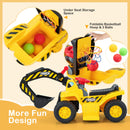 6V Electric Ride-On Excavator Toy Tractor with Basketball Hoop for Kids