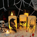 Battery-Operated Halloween Skull Flameless Candles with 6-Hour Timer - Set of 3