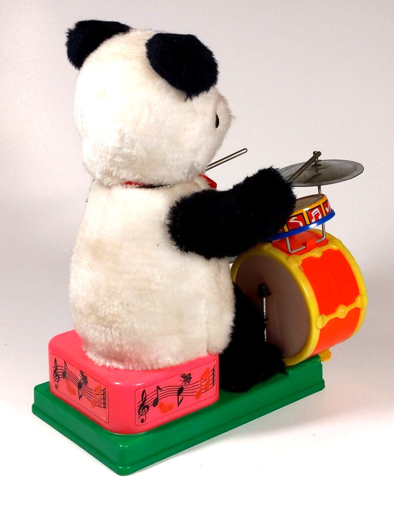 Vintage Battery Operated Panda Bear Drummer Toy with AI Features
