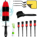 12-Piece Wheel and Tire Cleaning Brush Set with 17-Inch Long Brush and Short Handle Options