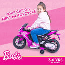 Barbie Themed 6V Ride-On Motorcycle for Kids 3 Years and Older, by Flybar