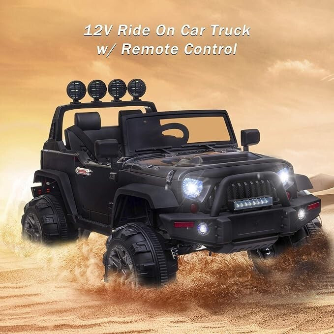 12V Electric Ride-On Pickup Truck for Kids with 3 Speeds and Remote Control, Black