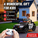 12V Black Ride-On Police Car for Kids with Remote Control, Siren, Lights, and Suspension