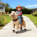 Brown Plush Pony Ride-On Toy with Wheels for Toddlers