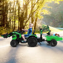 Versatile Green Electric Excavator Ride-On for Kids with 12V Rechargeable Battery and Dual Modes