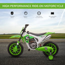 12V Electric Green Dirt Bike Motorcycle Toy for Kids with Training Wheels