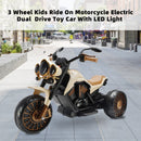 Electric Brown 3-Wheel Motorcycle Toy Car for Kids with LED Lights