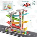 Wooden Car Ramp Play Set with 4 Cars - Montessori Racing Adventure for Toddlers