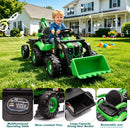 24V Green Remote Control Kids Excavator Tractor with Dump Truck and Bulldozer Attachments