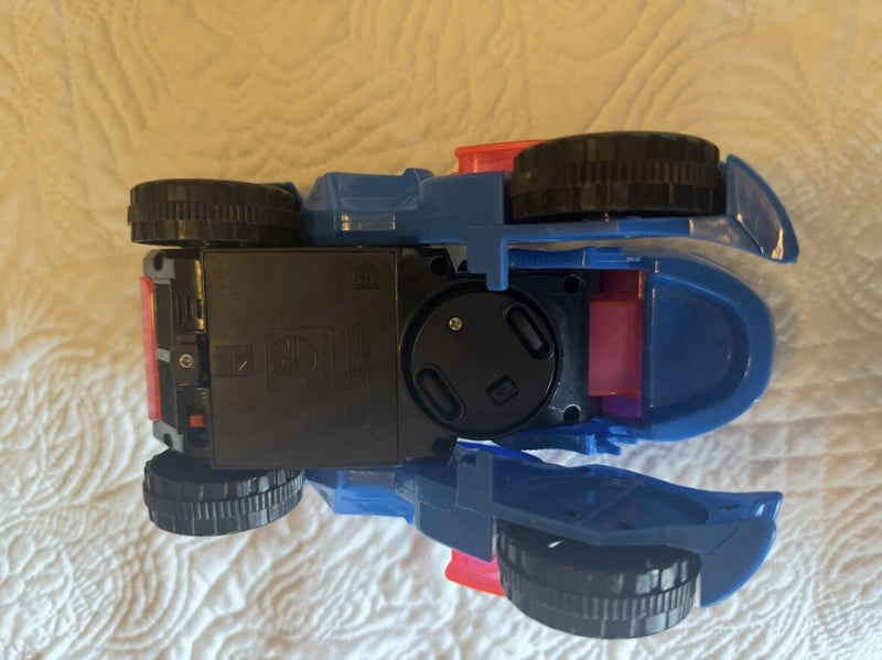 Mechanical Transforming Dinosaur Car Toy with LED Lights and Sound in Blue and Red