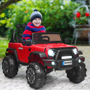 12V Red Kids Ride-On Truck with LED Lights, Music, and Spring Suspension