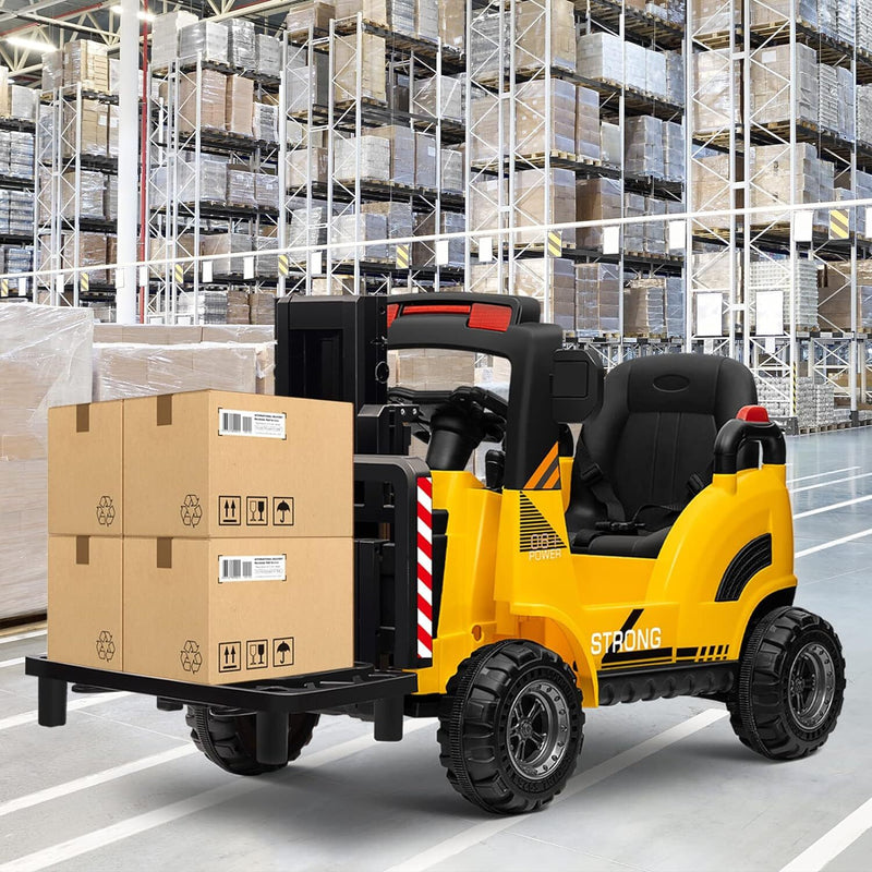 12V Kids Ride-On Forklift Toy Car with Horn for Pretend Construction Play