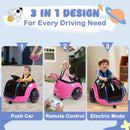 ANPABO 12V Pink 3-in-1 Electric Ride-On Car with Remote Control for Kids Ages 1.5-3