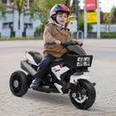White 3-Wheel Kids Electric Motorcycle with Horn and Traction Tires