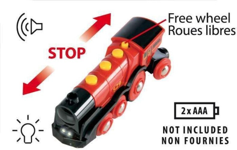 Battery Operated Wooden Train Locomotive with Lights and Sound for Kids Ages 3+