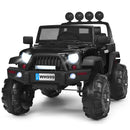 12V Black Kids Ride-On Truck with RC Control, Spring Suspension, LED Lights, and Music Trunk