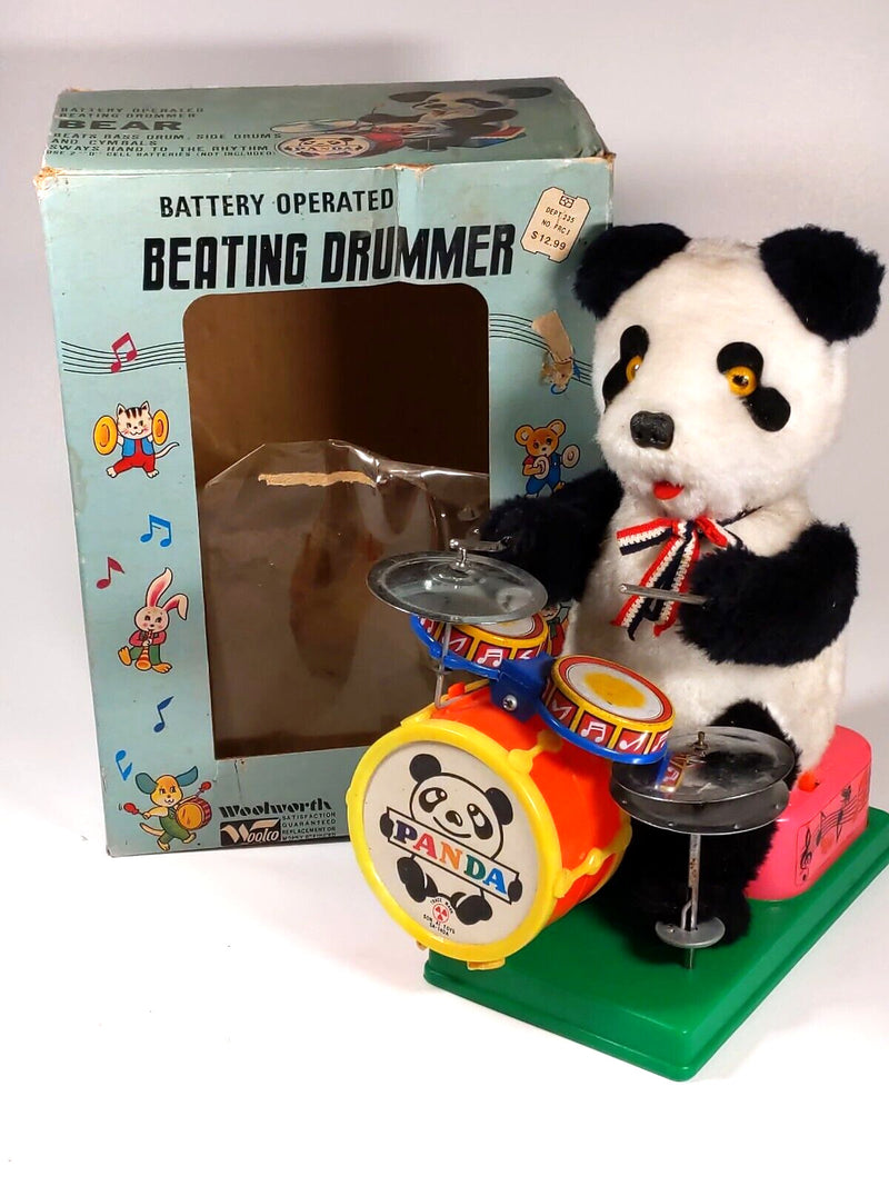 Vintage Battery Operated Panda Bear Drummer Toy with AI Features