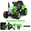 Honeyjoy 12V Green Ride-On Tractor with Trailer, Ground Loader, Remote Control, and Lights for Kids