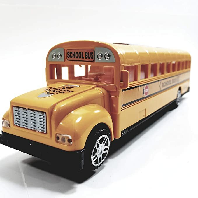 8" Battery Operated Yellow School Bus Toy with Lights, Sounds, and Bump & Go Action