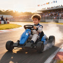 24V Electric Go Kart with Dual 150W Motors and Adjustable Seat, Speed 11.2MPH - Blue