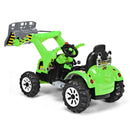 12V Battery Operated Green Ride-On Excavator Truck with Front Loader Digger