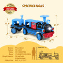 Blue 12V Electric 2-Seater Train with Carriage, Music, Lights, and Dual Speed