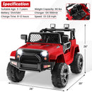 12V Electric Red Ride-On Truck for Kids with Remote Control, Lights, and Music