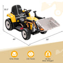 Battery-Powered 12V Yellow Ride-On Excavator Loader with Adjustable Arm for Kids