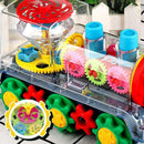 Electric Transparent Gear Train Toy Flashing Lights Music 360 Rotation Battery