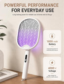 High-Voltage Bug Zapper Racket with 5-Layer Mesh, White
