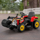 12V Electric Ride-On Road Roller Tractor with Remote Control, LED Lights, and Music in Red