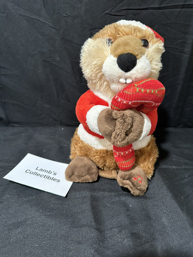 Holiday Animated Singing Beaver Christmas Deluxe Figurine