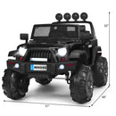 12V Black Kids Ride-On Truck with RC Control, Spring Suspension, LED Lights, and Music Trunk