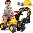 Kids Ride-On Excavator Toy with Sounds, Helmet, and Rocks