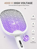 High-Voltage Bug Zapper Racket with 5-Layer Mesh, White