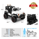 White 12V Kids Ride-On Truck with 3 Speeds, Remote Control, MP3, LED Lights, USB, and Cover