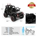 12V Battery-Powered Black Kids Ride-On Truck with Remote Control, MP3, LED Lights, USB, and Cover