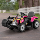 Electric Pink Road Roller Ride-On Tractor with Remote Control, LED Lights, and Music