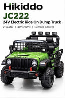 Hikiddo JC222 Green 24V Electric Dump Truck for Kids - 2-Seater with Remote Control