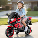 Red 6V Kids Motorcycle with Training Wheels, Horn, Music, and Headlight for Ages 3+