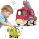 Set of Friction Toy Trucks with Lights, Including Airplane and Fire Truck