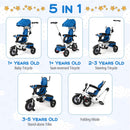 Costzon 5-in-1 Toddler Tricycle with Adjustable Push Handle and Swiveling Seat
