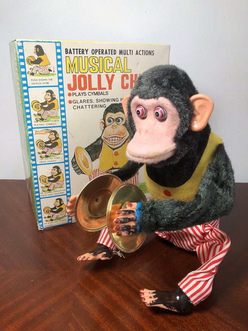 Working 1970s Musical Clapping Cymbal Monkey Toy with Original Box