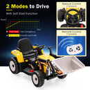 Battery-Powered 12V Yellow Ride-On Excavator Loader with Adjustable Arm for Kids