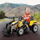 Yellow 12V Electric Ride-On Road Roller with Remote Control, LED Lights, and Music