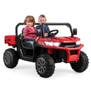 12V Electric Dump Truck with Functional Dump Bed, Safety Belt, and Secure Locking Doors in Red