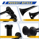 Dual 150 dB Black Electric Train Air Horn with Compressor - 12V