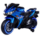 Boys Blue Electric Ride-On Motorcycle with Training Wheels for Kids Aged 3+